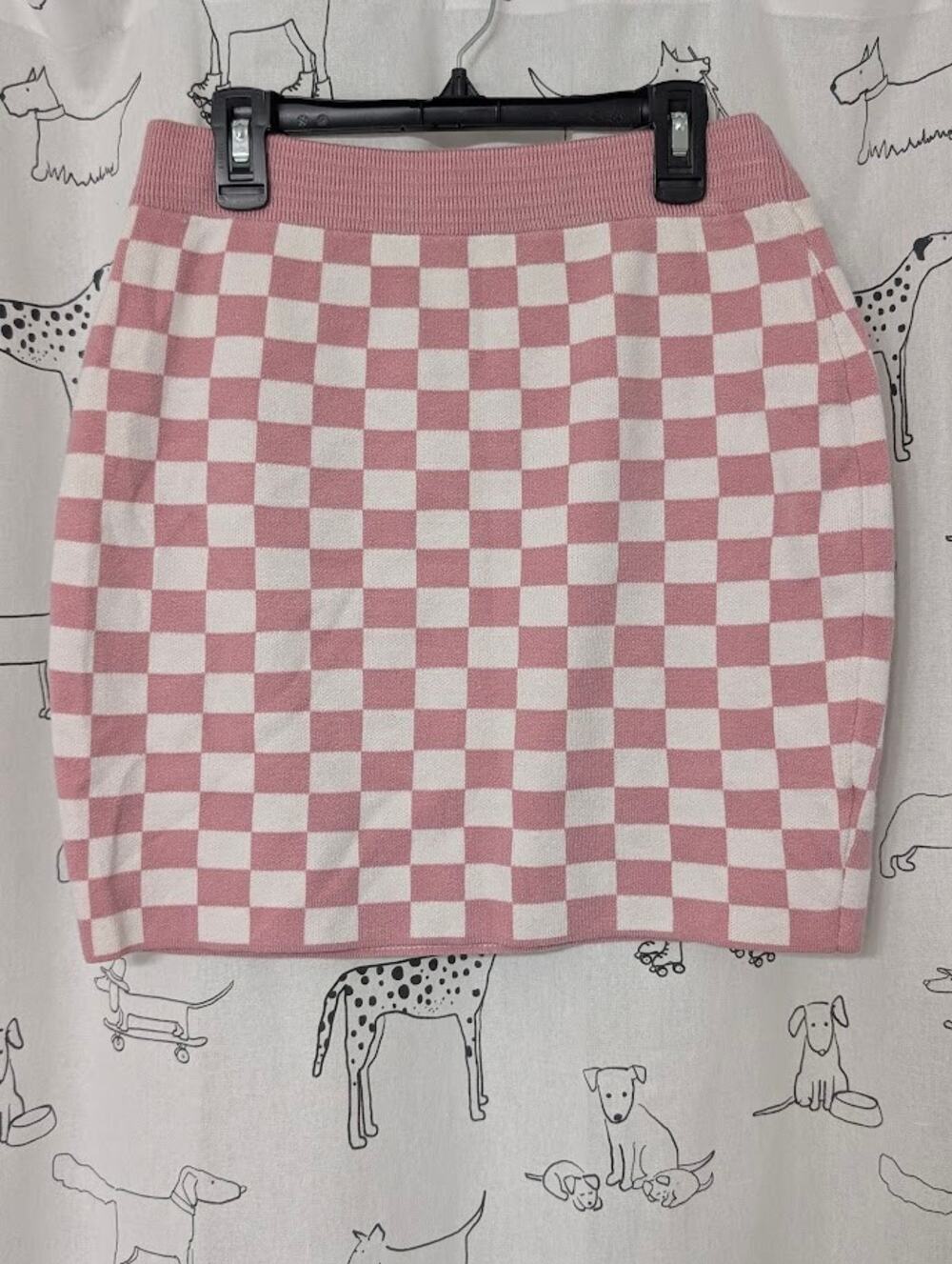 Pol Y2K Pink White Checkerboard Knit Pencil Mini Skirt Preppy Barbiecore Large